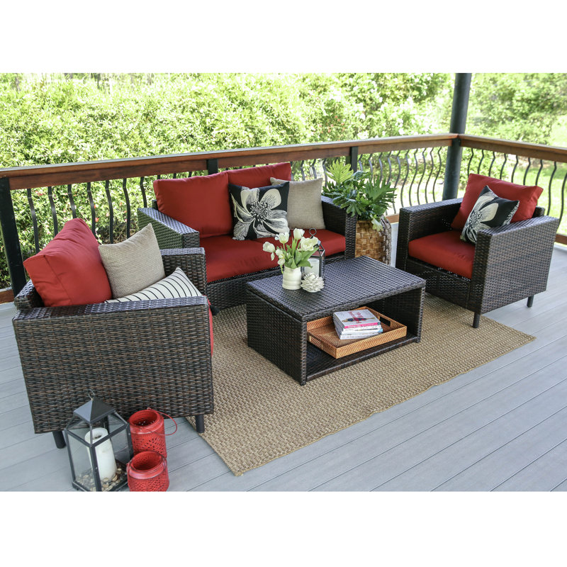 Suwanee 4 Piece Rattan Sofa Seating Group with Cushions & Reviews